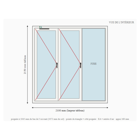 Porte-fenêtre alu 3 vantaux dont 1 fixe sur mesure, prix en ligne | A2T
