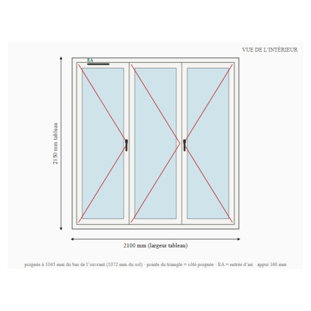 Porte-fenêtre alu 3 vantaux sur mesure, prix en ligne | A2T