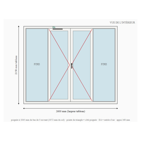 Porte-fenêtre alu 4 vantaux dont 2 fixes sur mesure, prix en ligne | A2T