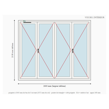 Porte-fenêtre alu 4 vantaux sur mesure, prix en ligne | A2T