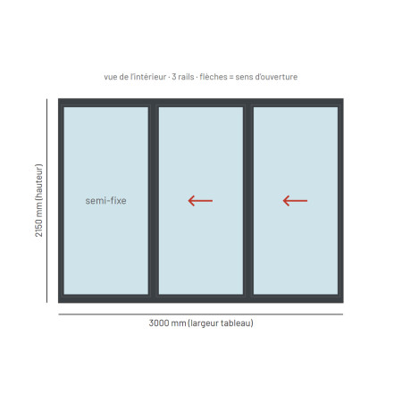 Baie coulissante alu 3 vantaux 3 rails sur mesure, prix en ligne | A2T