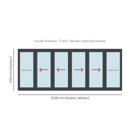 Baie coulissante alu 6 vantaux 3 rails sur mesure, prix en ligne | A2T