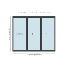 Baie coulissante alu grande hauteur 3 vantaux 3 rails sur mesure, prix en ligne | A2T