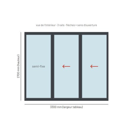 Baie coulissante alu grande hauteur 3 vantaux 3 rails sur mesure, prix en ligne | A2T