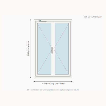 Porte-fenêtre PVC 2 vantaux à serrure sur mesure, prix en ligne | A2T