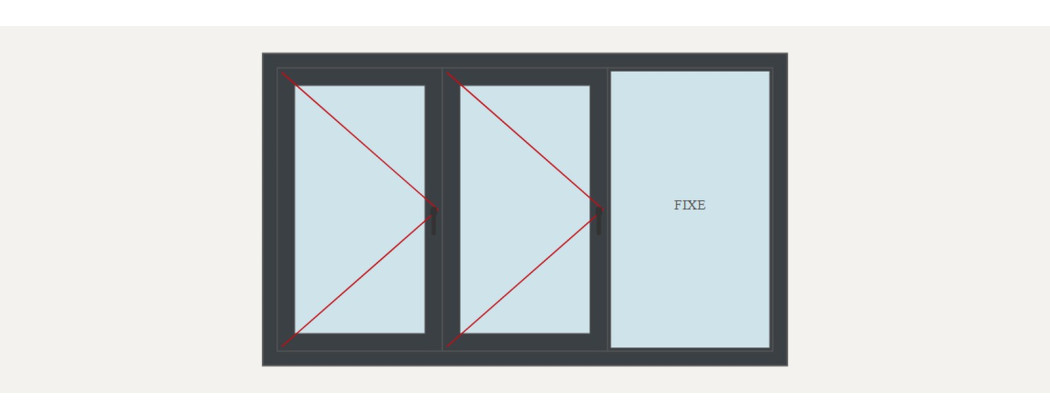 Fenêtre alu 3 vantaux dont 1 fixe sur mesure, prix en ligne | A2T