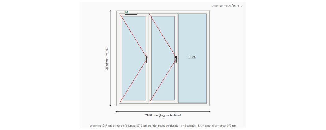 Porte-fenêtre alu 3 vantaux dont 1 fixe sur mesure, prix en ligne | A2T
