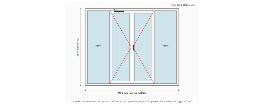 Porte-fenêtre alu 4 vantaux dont 2 fixes sur mesure, prix en ligne | A2T