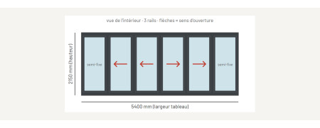 Baie coulissante alu 6 vantaux 3 rails sur mesure, prix en ligne | A2T