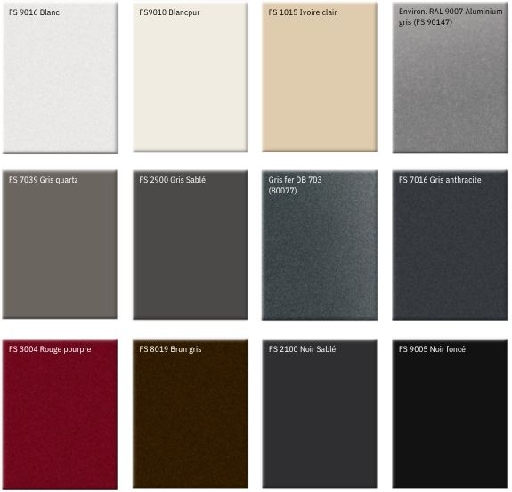 Palette de couleurs disponibles pour la porte d’entrée aluminium Lorient