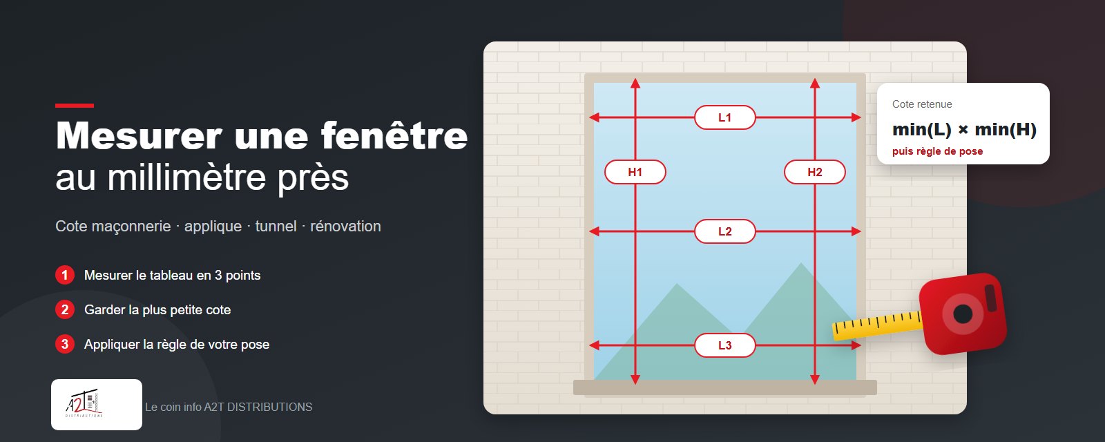 Mesurer une fenêtre au millimètre près : cote maçonnerie, applique, tunnel, rénovation - A2T DISTRIBUTIONS