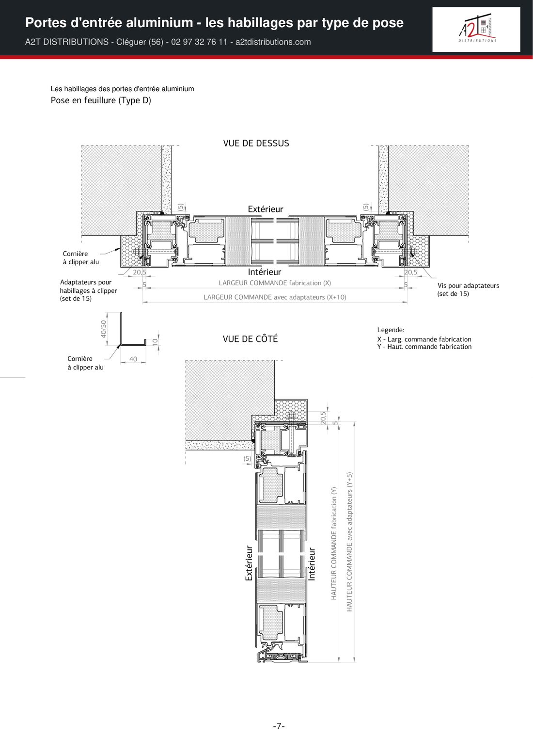 Porte d’entrée aluminium en feuillure : adaptateurs et cornières à clipser - A2T DISTRIBUTIONS