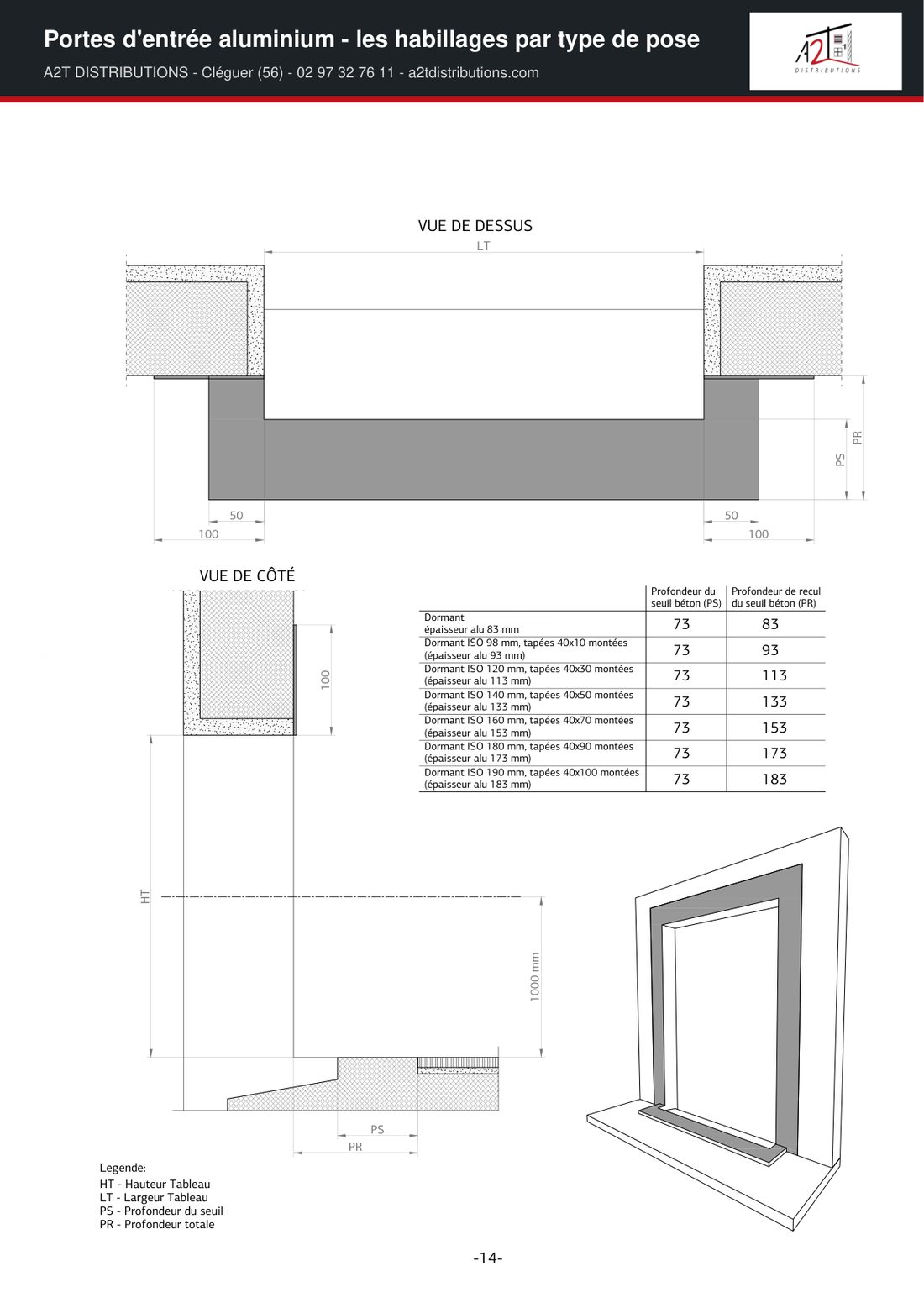 Réservation du seuil béton pour porte d’entrée aluminium : PS et PR selon le dormant - A2T DISTRIBUTIONS