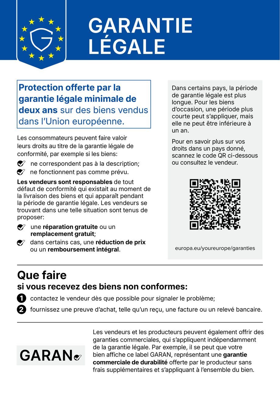 Notice harmonisée de l’Union européenne sur la garantie légale de conformité