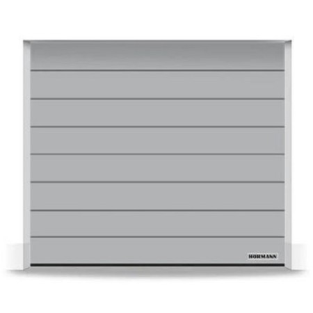 Porte de garage Hörmann RenoMatic Woodgrain rainure M RAL 9006 alu blanc