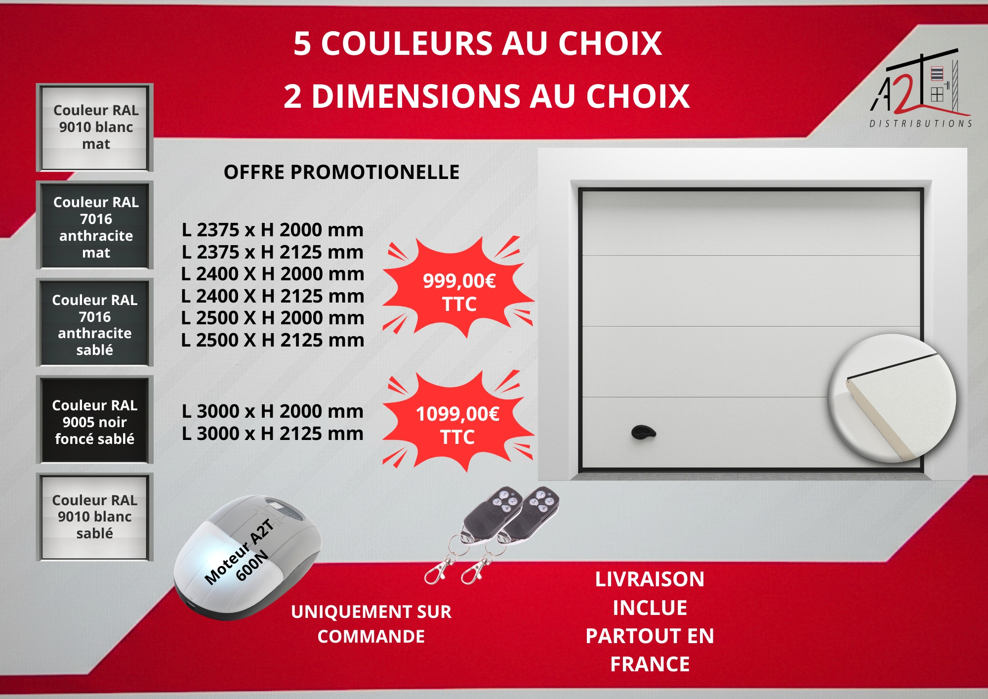 Porte de garage sectionnelle promo plusieurs coloris A2T DISTRIBUTIONS
