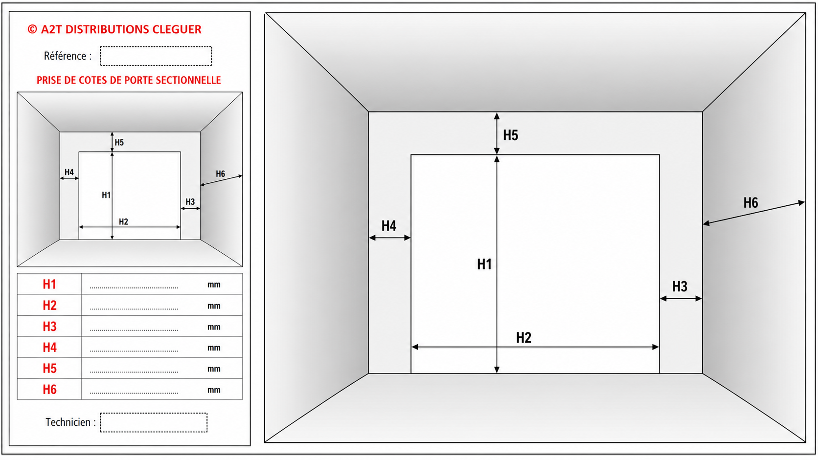 Prises de cotes porte de garage A2T DISTRIBUTIONS