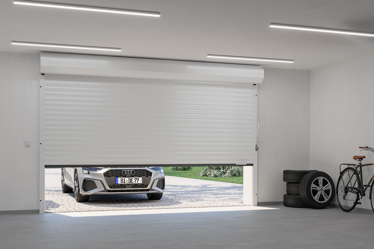 Porte enroulable Hörmann RollMatic vue de l’intérieur du garage