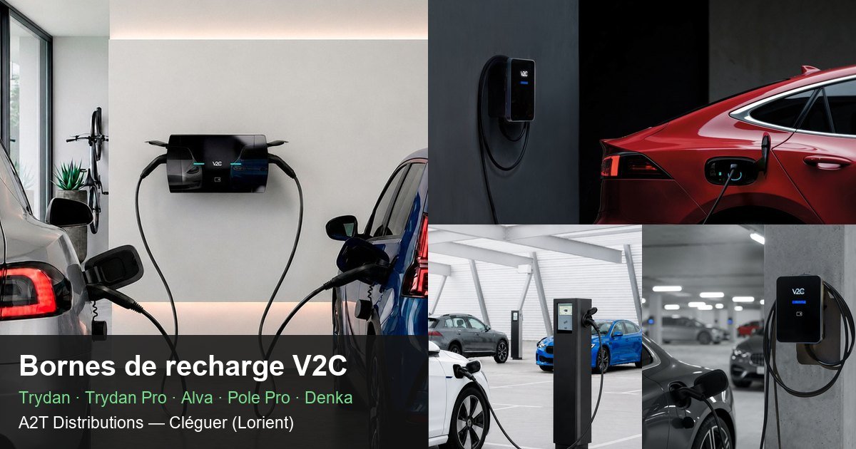 Bornes de recharge V2C : Trydan, Trydan Pro, Alva, Pole Pro et Denka, toutes les versions et les prix
