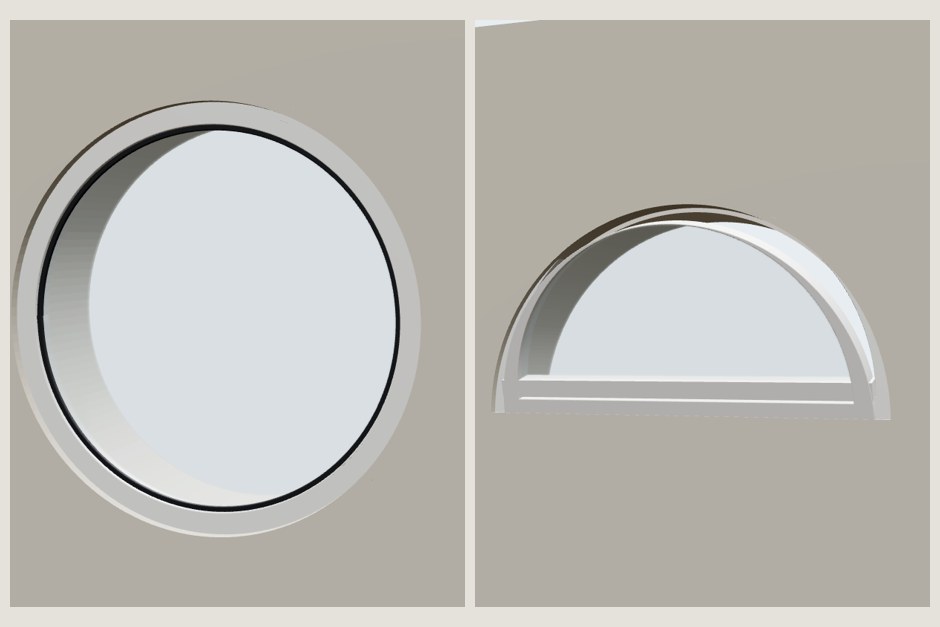 Fenêtre œil-de-bœuf PVC sur mesure : ronde ou demi-lune, une cote suffit — A2T Distributions, Lorient