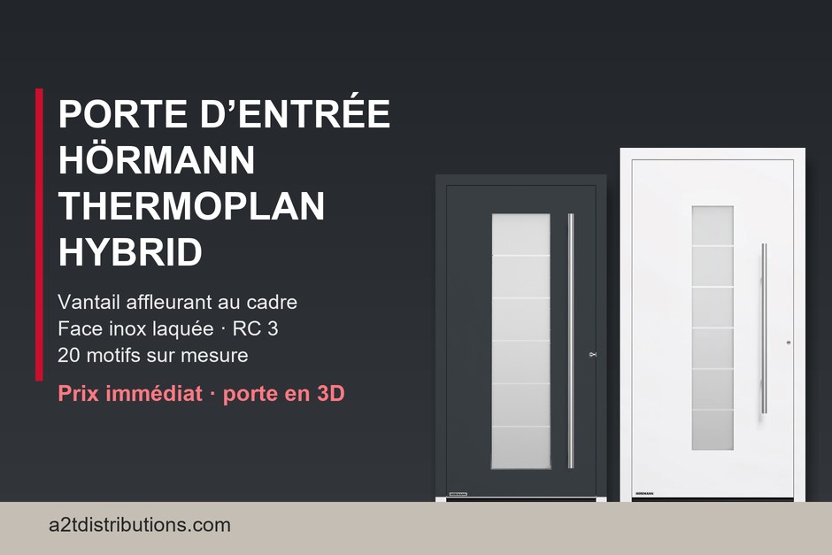 Porte d'entrée Hörmann ThermoPlan Hybrid : aluminium sur mesure, vantail affleurant et sécurité RC 3 à Lorient et en Bretagne